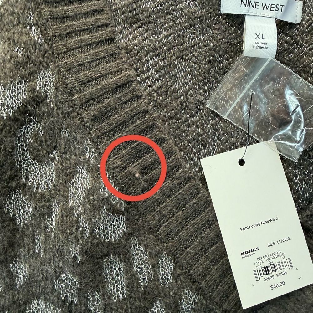 NINE WEST Womens Gray Leopard Metallic Print V-Neck Tunic Sweater Size XL Cozy - Picture 8 of 12